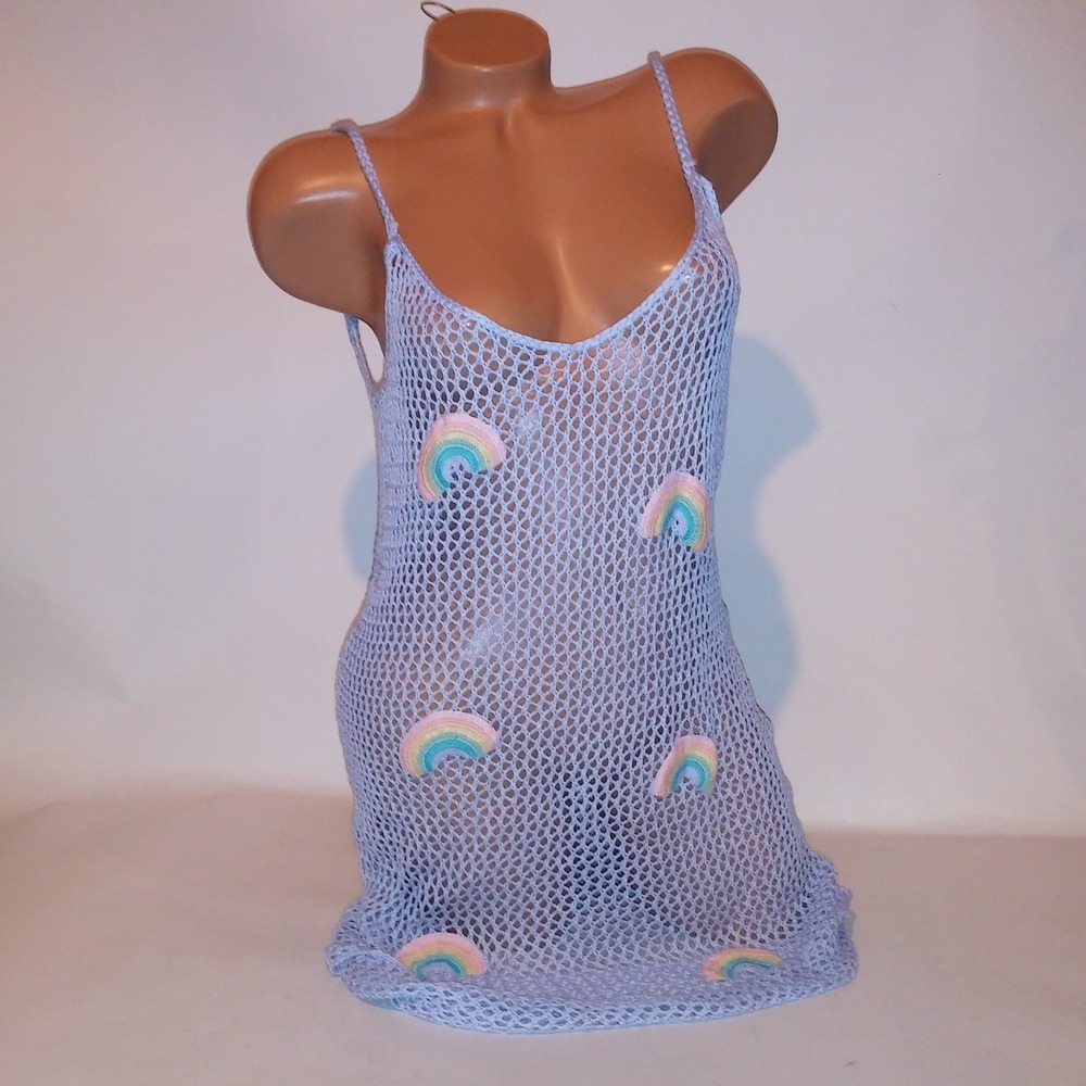 Stephanie Gottlieb x Pitusa Swim Cover Up Dress Standard Blue Crochet Rainbow